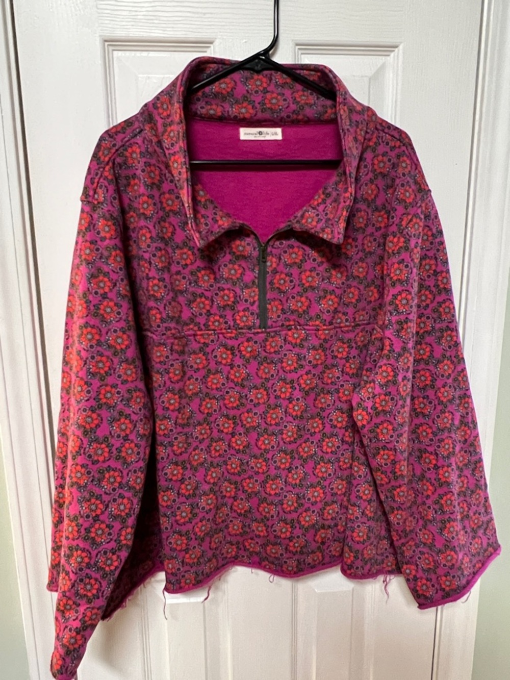 Natural Life Women's Pink Floral Oversized Quarter-Zip Pullover Top
